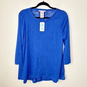 NEW NWT Philosophy Hi‎ Lo Lightweight 3/4 Sleeve Sweater Cosmic Blue Large